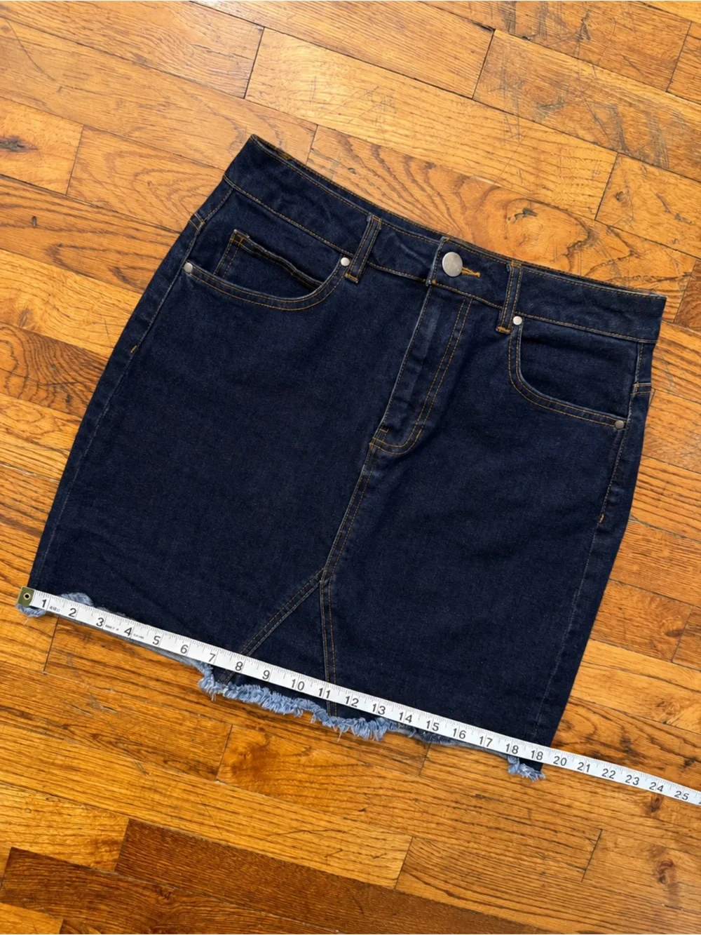Mi Ami Dark Wash High Waist Denim Mini Skirt Raw Hem Frayed Women's Size Medium